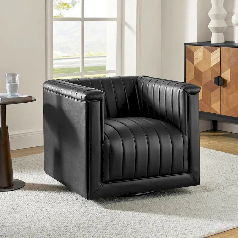 Fauteuil pivotant Esteban en cuir moderne de type "Barrel Chair" par HULALA HOME