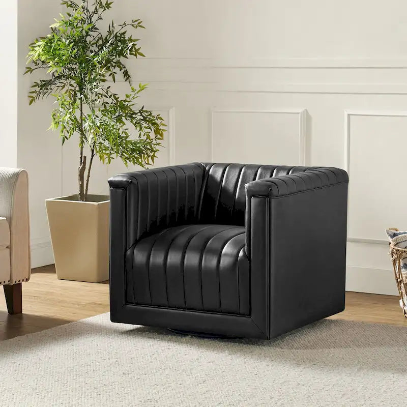 Fauteuil pivotant Esteban en cuir moderne de type "Barrel Chair" par HULALA HOME