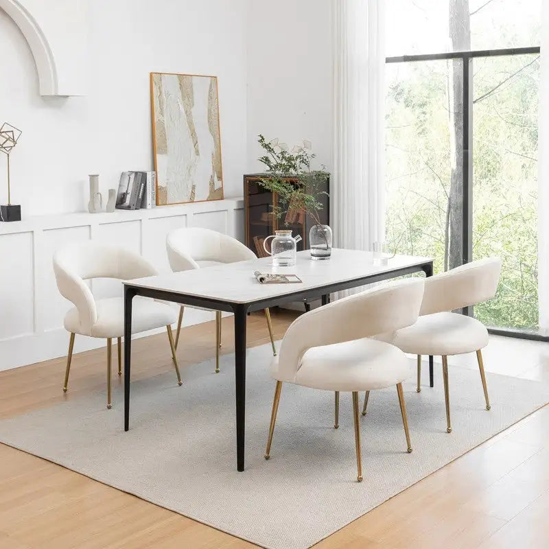 SEYNAR Chaises de salle à manger modernes du milieu du siècle en velours rembourrées à dossier ouvert, lot de 4