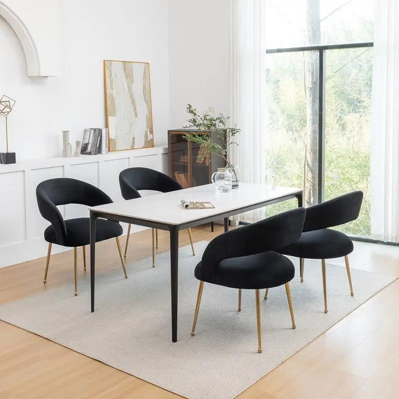 SEYNAR Chaises de salle à manger modernes du milieu du siècle en velours rembourrées à dossier ouvert, lot de 4