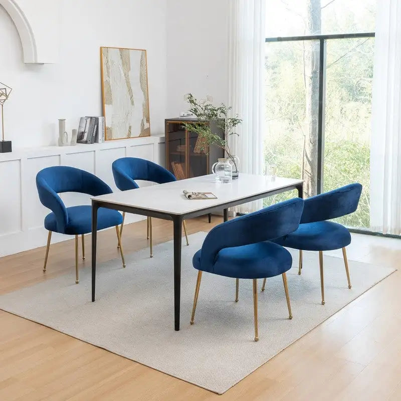 SEYNAR Chaises de salle à manger modernes du milieu du siècle en velours rembourrées à dossier ouvert, lot de 4