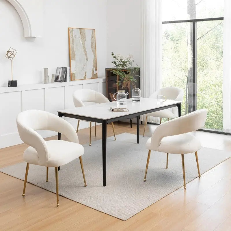 SEYNAR Chaises de salle à manger modernes du milieu du siècle en velours rembourrées à dossier ouvert, lot de 4