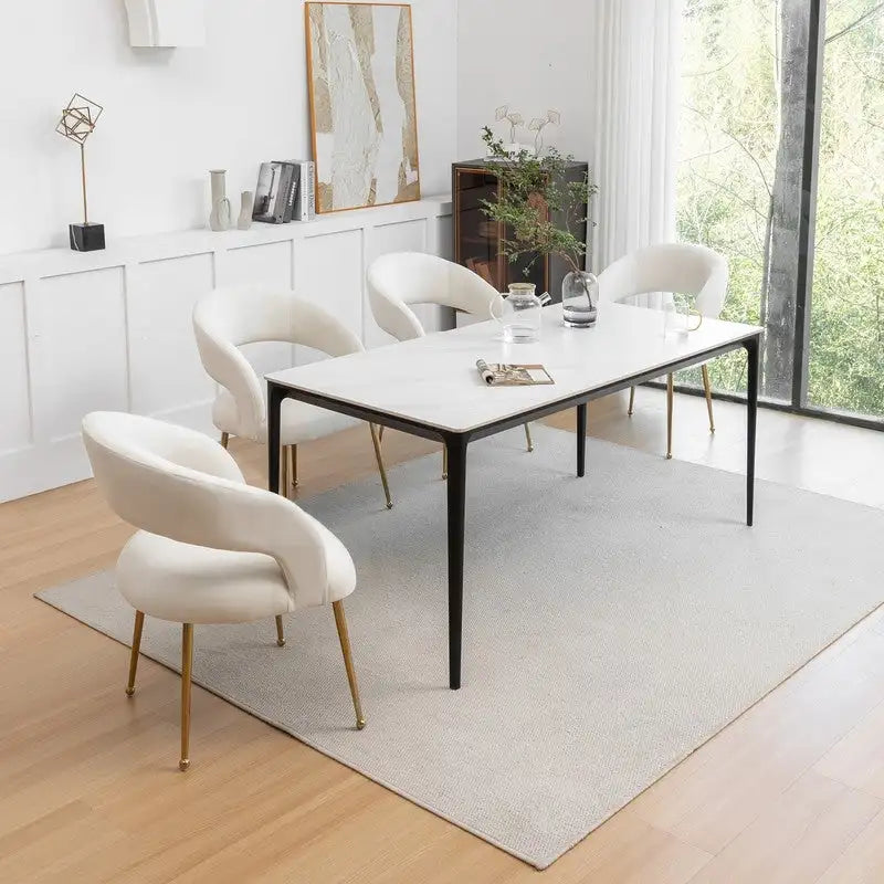 SEYNAR Chaises de salle à manger modernes du milieu du siècle en velours rembourrées à dossier ouvert, lot de 4