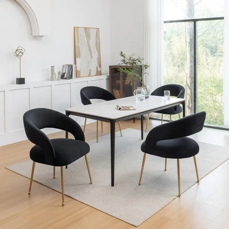 SEYNAR Chaises de salle à manger modernes du milieu du siècle en velours rembourrées à dossier ouvert, lot de 4