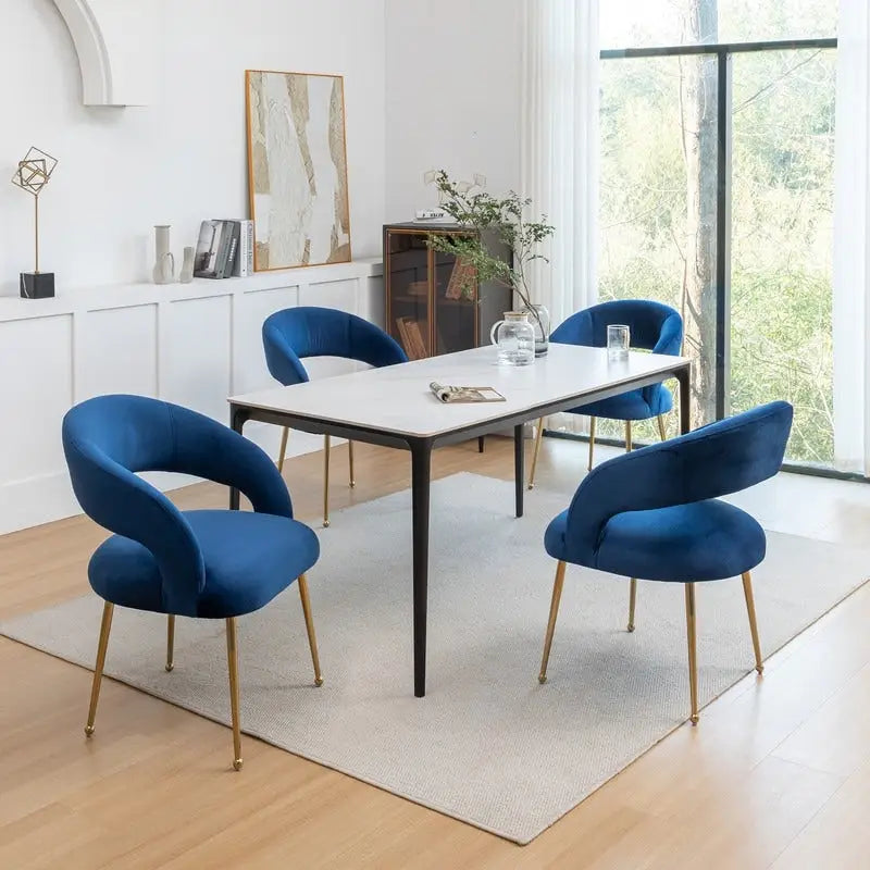SEYNAR Chaises de salle à manger modernes du milieu du siècle en velours rembourrées à dossier ouvert, lot de 4