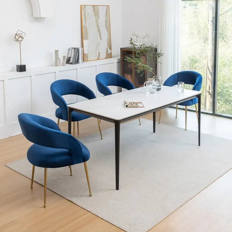 SEYNAR Chaises de salle à manger modernes du milieu du siècle en velours rembourrées à dossier ouvert, lot de 4