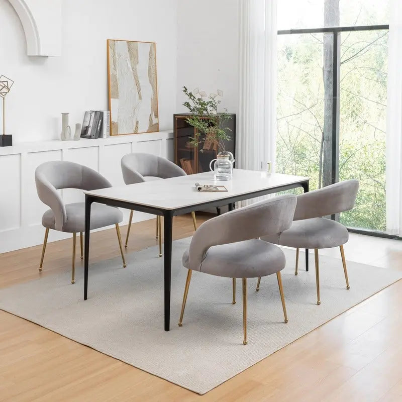 SEYNAR Chaises de salle à manger modernes du milieu du siècle en velours rembourrées à dossier ouvert, lot de 4