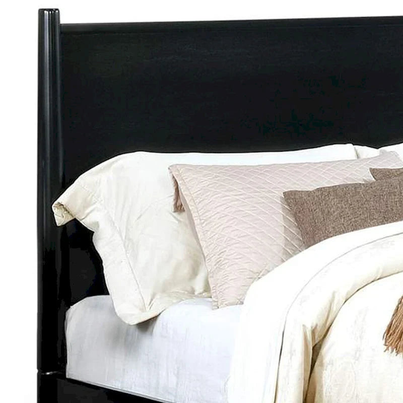 Lit King Size Californie en bois avec tête de lit à panneaux, noir