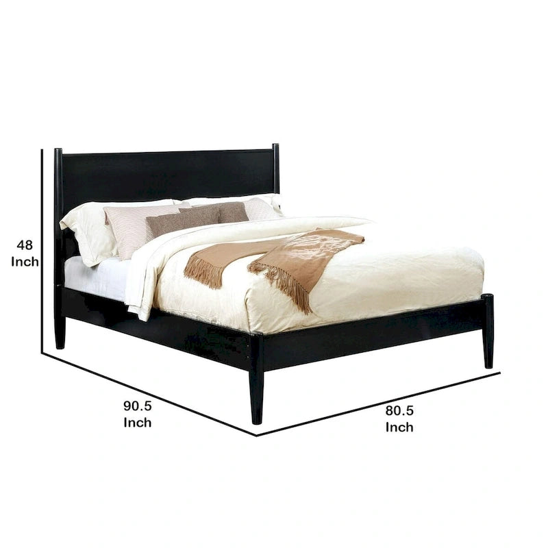 Lit King Size Californie en bois avec tête de lit à panneaux, noir