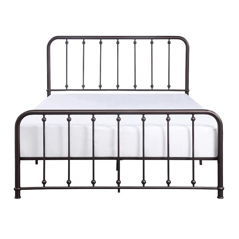 Lit métallique Ken King Size, accents boule sur lattes verticales, bronze antique