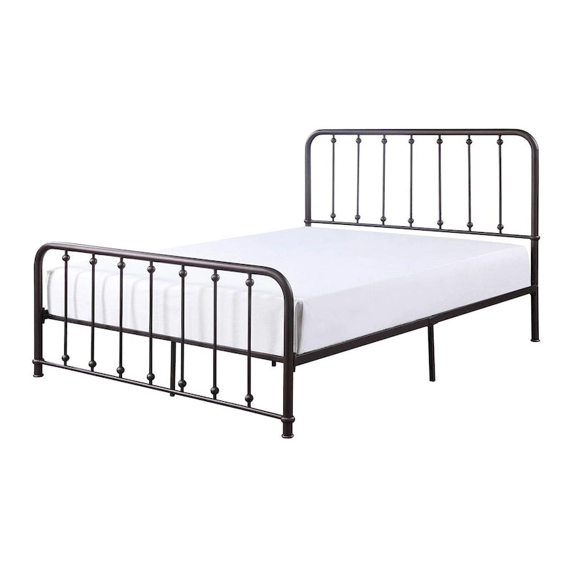Lit métallique Ken King Size, accents boule sur lattes verticales, bronze antique