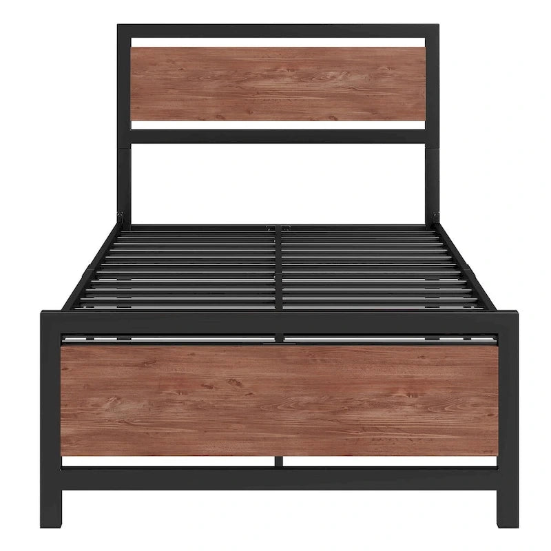 Lit plateforme double Roomfitters, cadre de lit en métal et bois avec tête et pied de lit