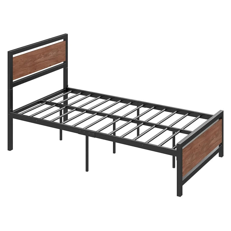 Lit plateforme double Roomfitters, cadre de lit en métal et bois avec tête et pied de lit