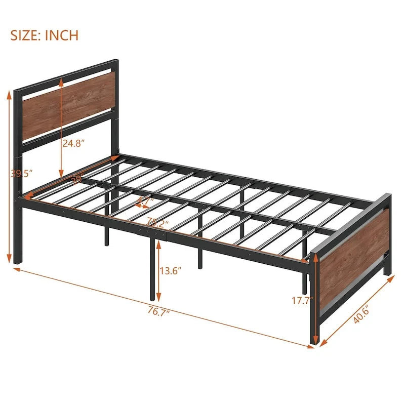 Lit plateforme double Roomfitters, cadre de lit en métal et bois avec tête et pied de lit