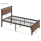 Lit plateforme double Roomfitters, cadre de lit en métal et bois avec tête et pied de lit