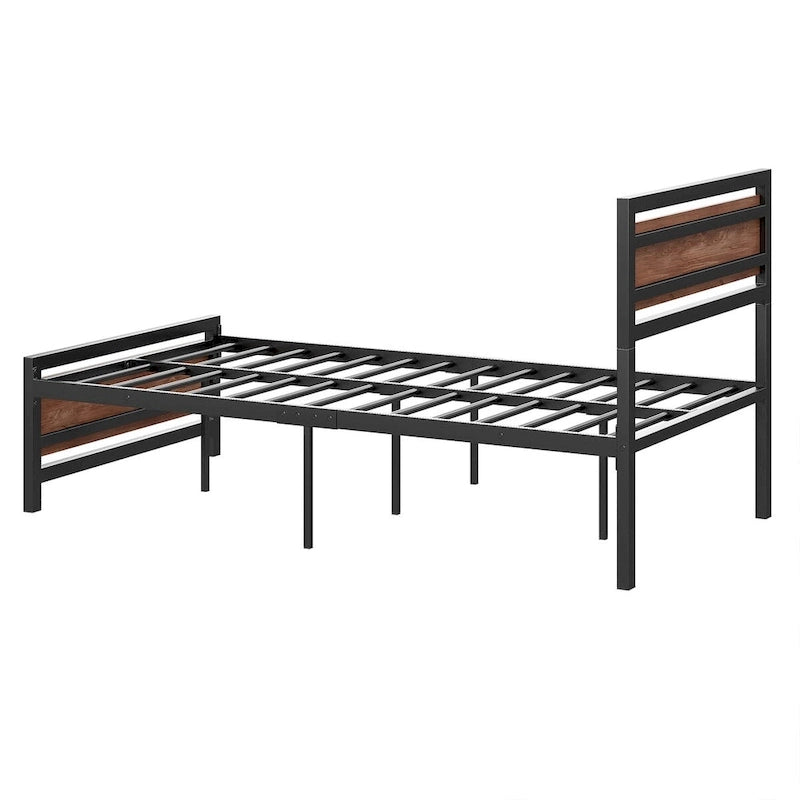 Lit plateforme double Roomfitters, cadre de lit en métal et bois avec tête et pied de lit