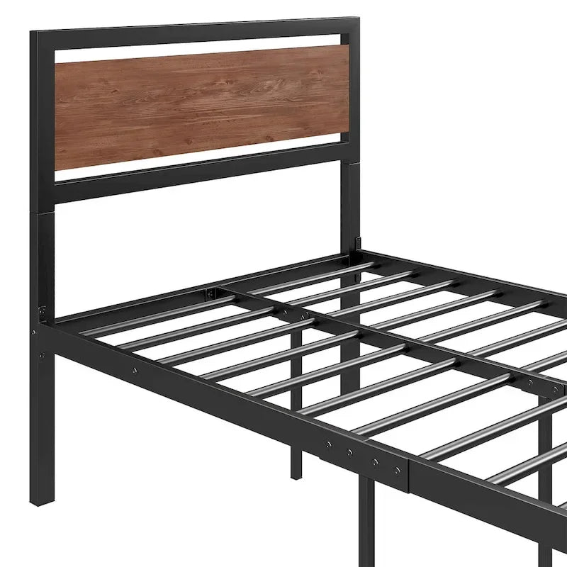 Lit plateforme double Roomfitters, cadre de lit en métal et bois avec tête et pied de lit