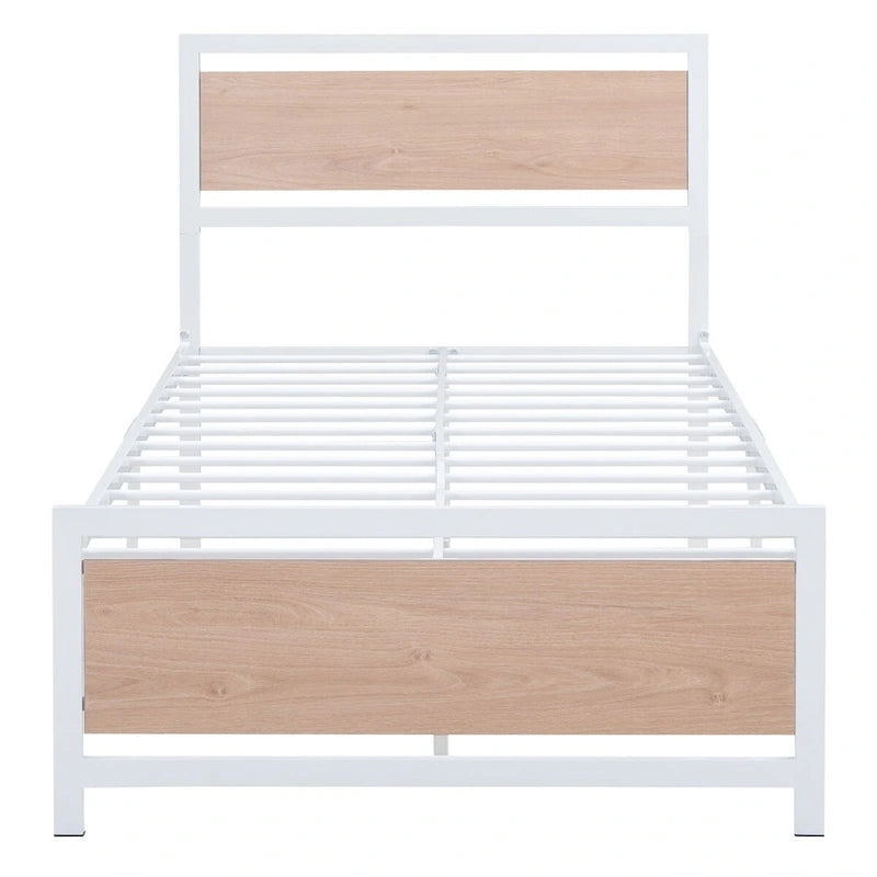 Lit plateforme double Roomfitters, cadre de lit en métal et bois avec tête et pied de lit