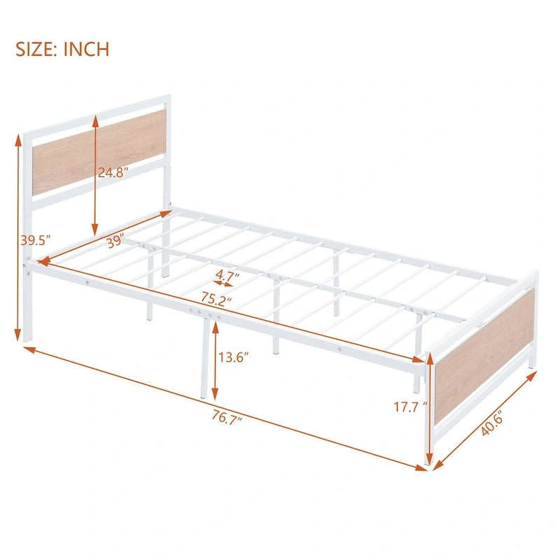 Lit plateforme double Roomfitters, cadre de lit en métal et bois avec tête et pied de lit