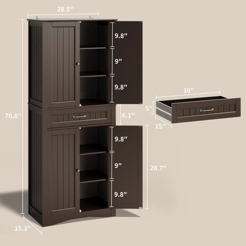 Meuble de rangement pour garde-manger de cuisine 71", buffet de rangement, meuble de rangement de cuisine autonome avec 4 étagères réglables