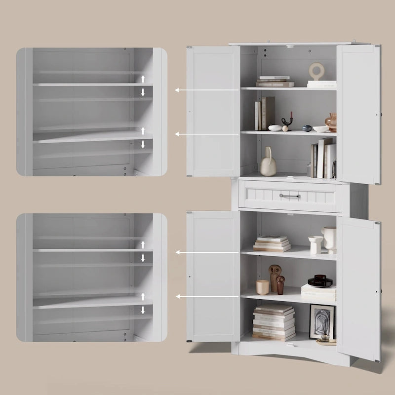 Meuble de rangement pour garde-manger de cuisine 71", buffet de rangement, meuble de rangement de cuisine autonome avec 4 étagères réglables