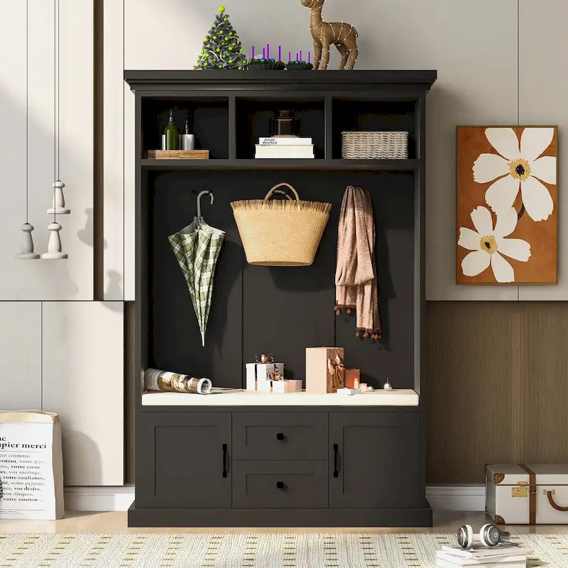 Portemanteau avec 3 crochets, banc d'entrée, banc de rangement, design 3-en-1, 120 cm, pour entrée, couloir