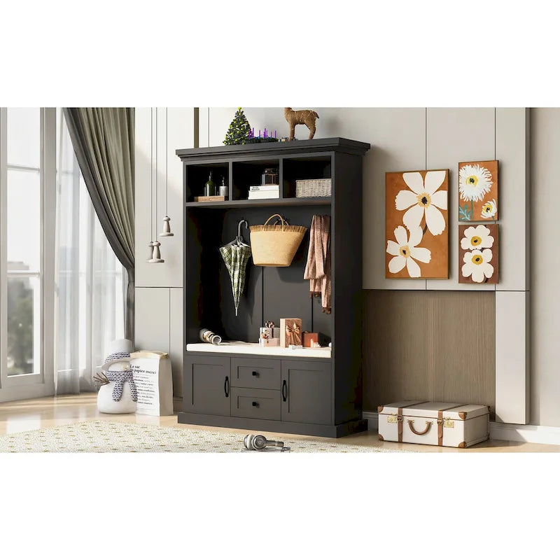 Portemanteau avec 3 crochets, banc d'entrée, banc de rangement, design 3-en-1, 120 cm, pour entrée, couloir