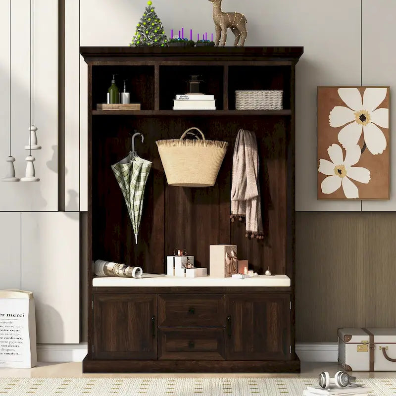 Portemanteau avec 3 crochets, banc d'entrée, banc de rangement, design 3-en-1, 120 cm, pour entrée, couloir