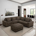 Canapé d'angle modulable en L en velours côtelé marron 97 po avec pouf