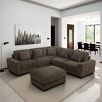 Canapé d'angle modulable en L en velours côtelé marron 97 po avec pouf