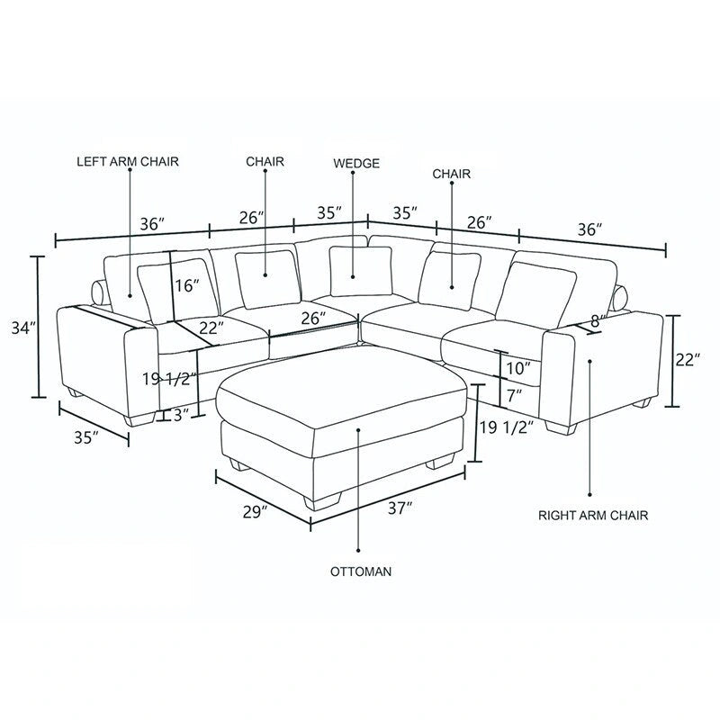 Canapé d'angle modulable en L en velours côtelé marron 97 po avec pouf