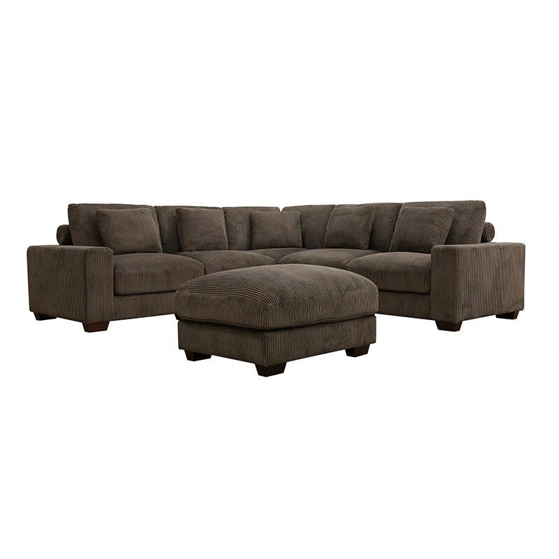 Canapé d'angle modulable en L en velours côtelé marron 97 po avec pouf