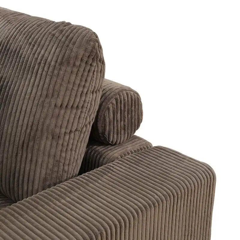 Canapé d'angle modulable en L en velours côtelé marron 97 po avec pouf