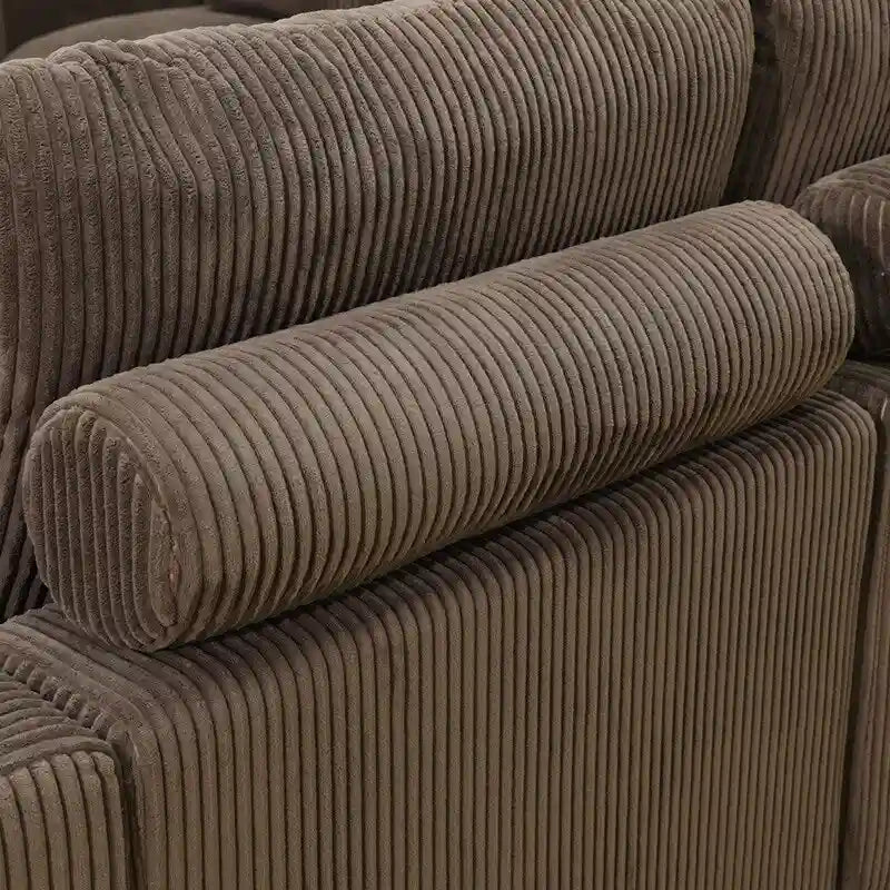 Canapé d'angle modulable en L en velours côtelé marron 97 po avec pouf