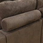 Canapé d'angle modulable en L en velours côtelé marron 97 po avec pouf