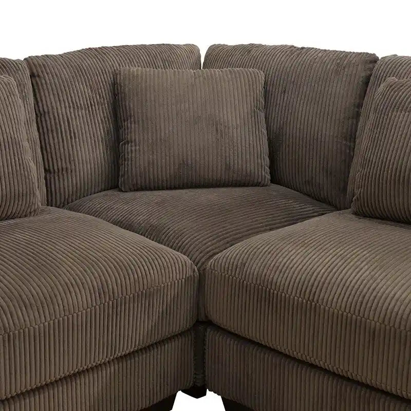 Canapé d'angle modulable en L en velours côtelé marron 97 po avec pouf