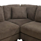 Canapé d'angle modulable en L en velours côtelé marron 97 po avec pouf