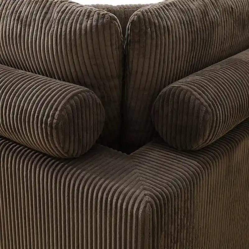 Canapé d'angle modulable en L en velours côtelé marron 97 po avec pouf