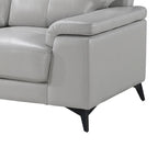 Canapé Mica 89 pouces, cuir pleine fleur et similicuir gris clair, pieds en métal noir