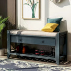 Range-chaussures avec siège coussiné et tiroirs, banc de rangement polyvalent, bleu marine antique - 39L x 14W x 19.8H
