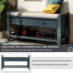Range-chaussures avec siège coussiné et tiroirs, banc de rangement polyvalent, bleu marine antique - 39L x 14W x 19.8H