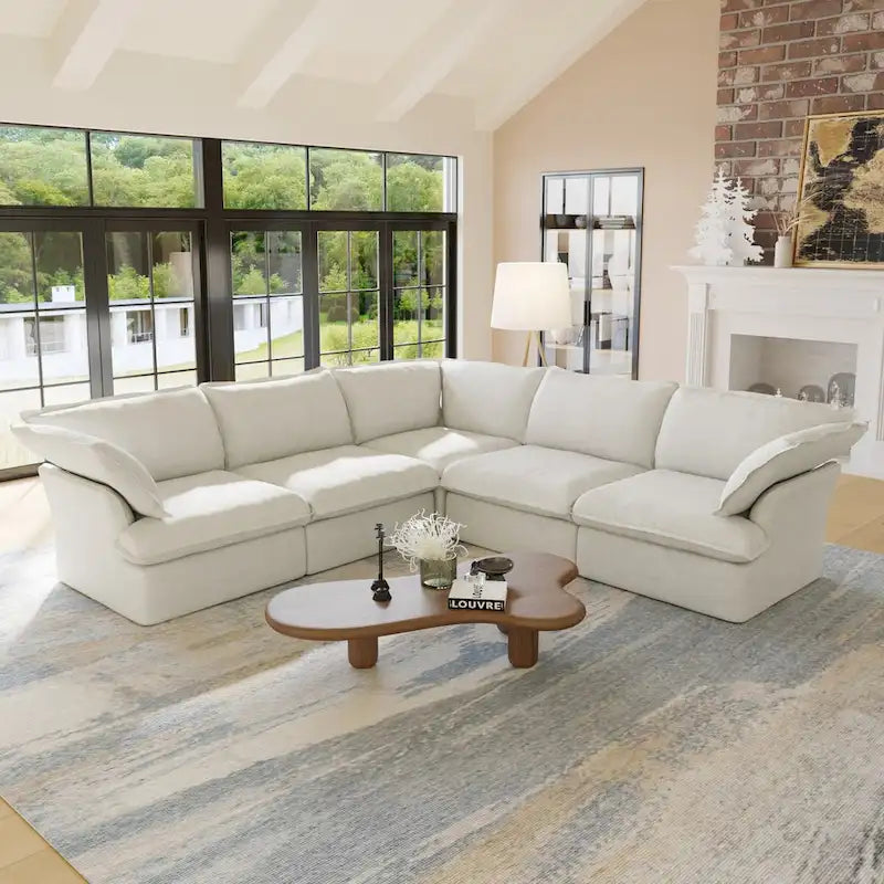 5-Seat Modern V Shape Sectional Couch for Living Room