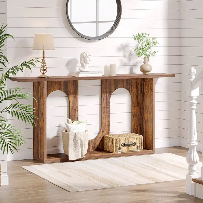 Table console de ferme de 70,9 pouces, table console d'entrée extra longue avec rangement