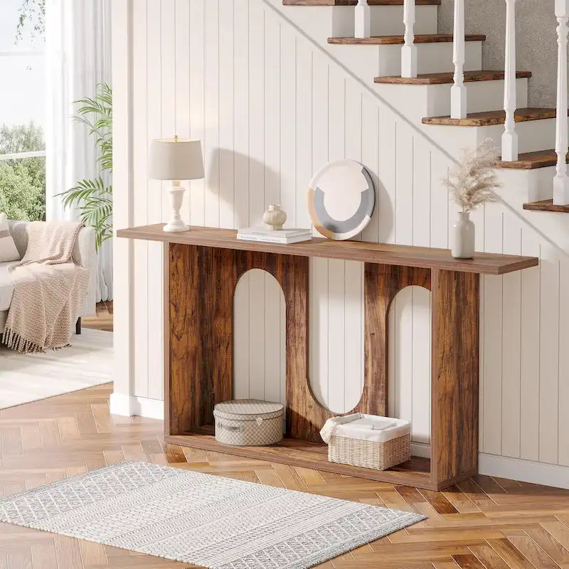 Table console de ferme de 70,9 pouces, table console d'entrée extra longue avec rangement