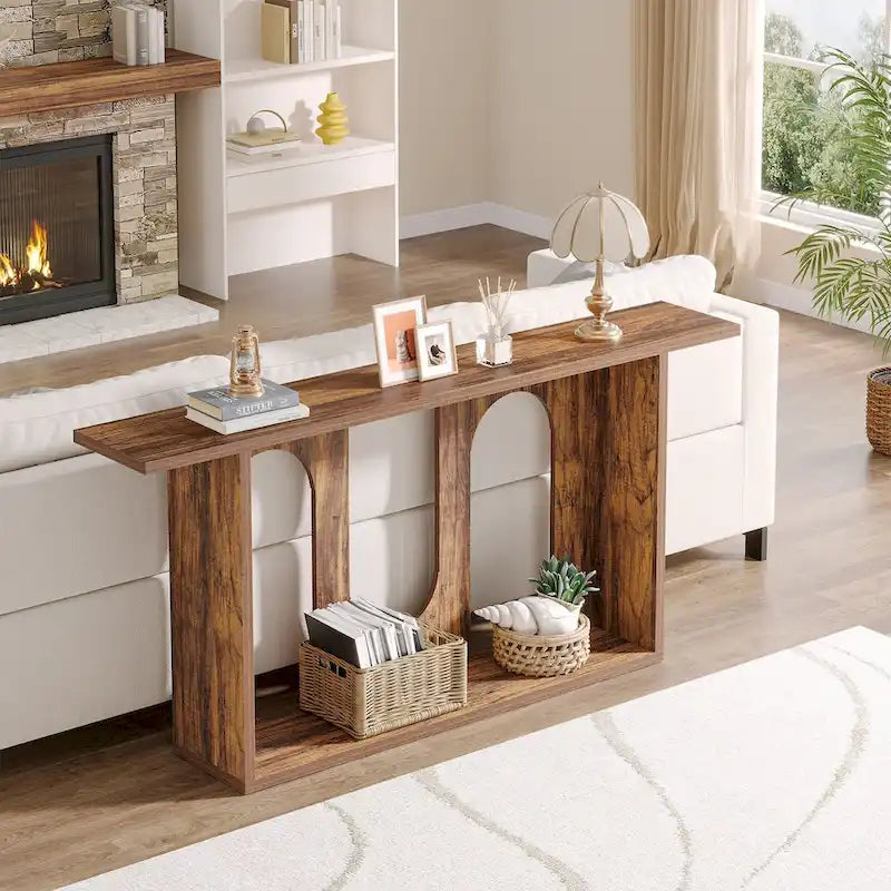 Table console de ferme de 70,9 pouces, table console d'entrée extra longue avec rangement