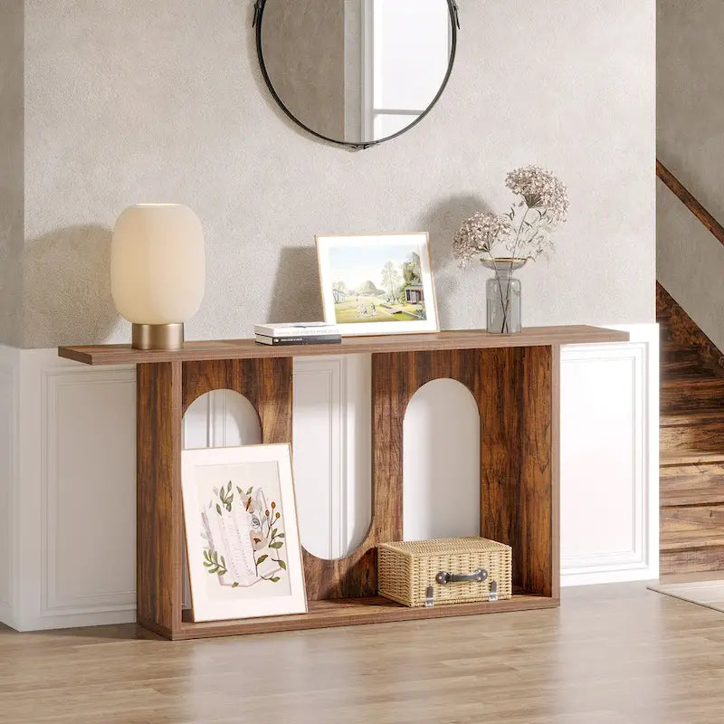 Table console de ferme de 70,9 pouces, table console d'entrée extra longue avec rangement
