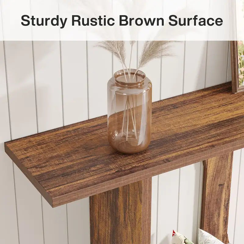 Table console de ferme de 70,9 pouces, table console d'entrée extra longue avec rangement