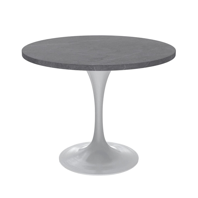 Table à manger Verve avec plateau rond de 36 po et pied central en acier blanc