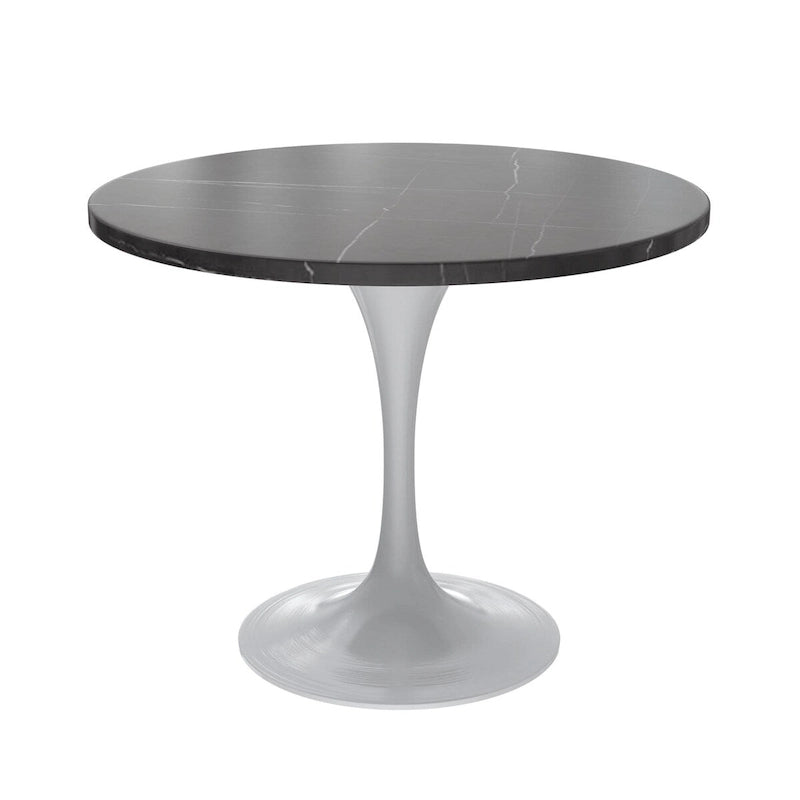 Table à manger Verve avec plateau rond de 36 po et pied central en acier blanc