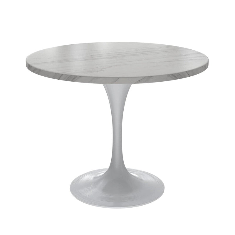 Table à manger Verve avec plateau rond de 36 po et pied central en acier blanc